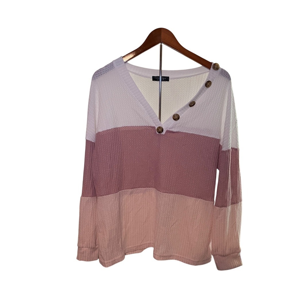 Coeur de Vogue 2XL Color Block Waffle Knit Button Henley Top Sweater